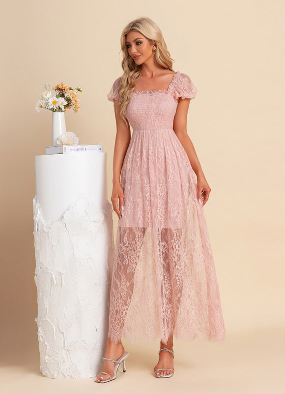 Robe Trapèze Dentelle Rosée - gallery 2