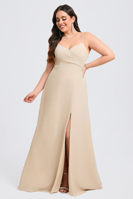 Robe Trapèze Longue Beige Élégante - gallery 7