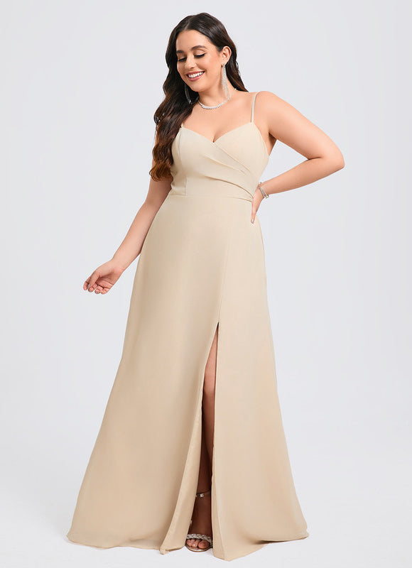 Robe Trapèze Longue Beige Élégante - gallery 7