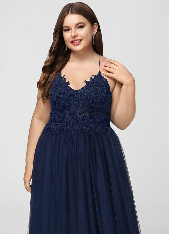 Robe Trapèze Bleu Marine Tulle Longue Strass - gallery 7