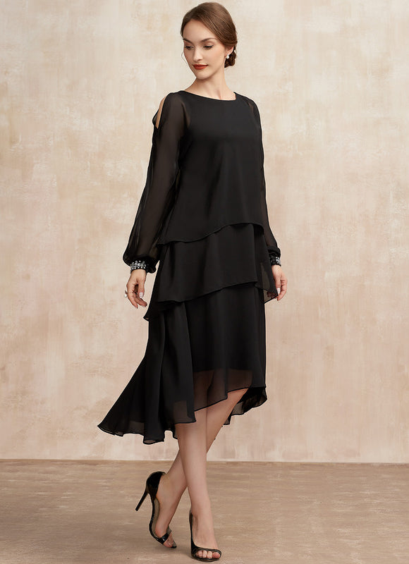 Robe Trapèze Noir Cascade Élégante - gallery 1