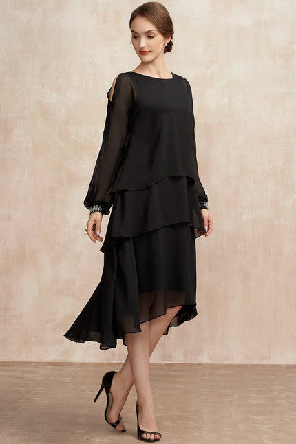 Robe Trapèze Noir Cascade Élégante - gallery 1