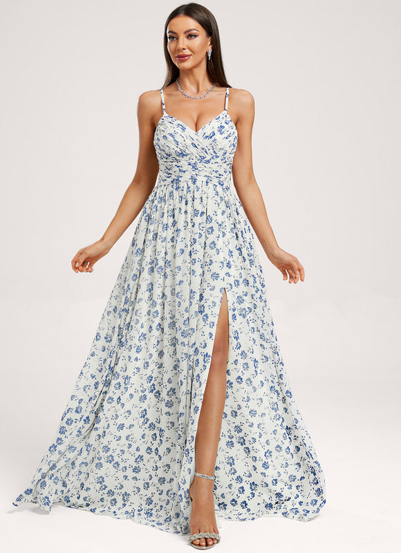 Robe Trapèze Longue Beige Élégante