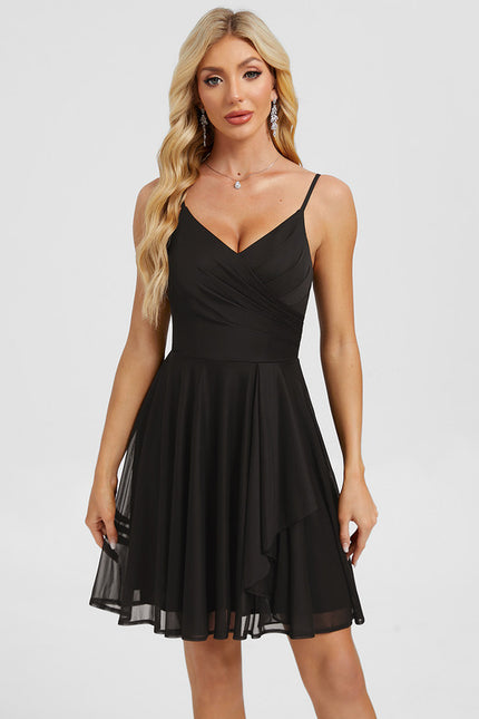 Robe Trapèze Noire En Mesh Plissée - gallery 4