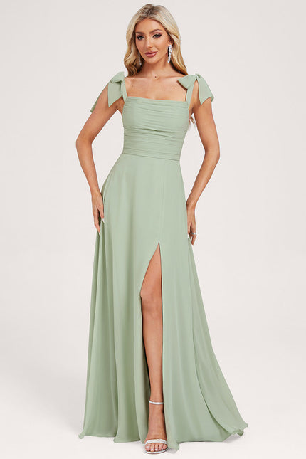 Robe Trapèze Vert Doux Satiné - gallery 4