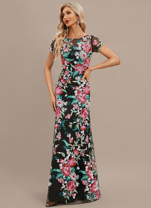 Robe Trapèze Noire Fleurie Satin Dentelle - gallery 6