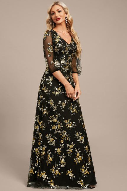 Robe Trapèze Élégance Sombre Fleurie - gallery 6