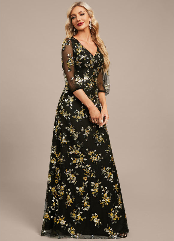 Robe Trapèze Élégance Sombre Fleurie - gallery 6