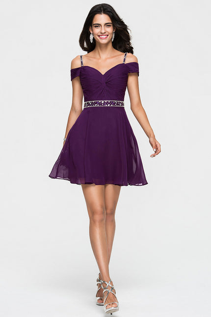 Robe Trapèze Violet Mousseline À Paillettes - gallery 2