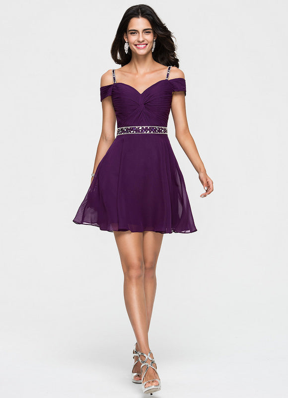 Robe Trapèze Violet Mousseline À Paillettes - gallery 2