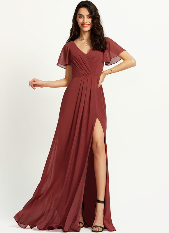 Robe Trapèze Longue Beige Élégante - gallery 4
