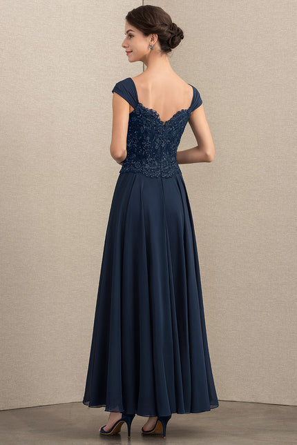 Robe Trapèze Verte En Mousseline Et Dentelle - gallery 4