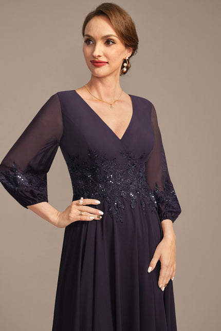 Robe Trapèze Verte En Mousseline Et Dentelle - gallery 5