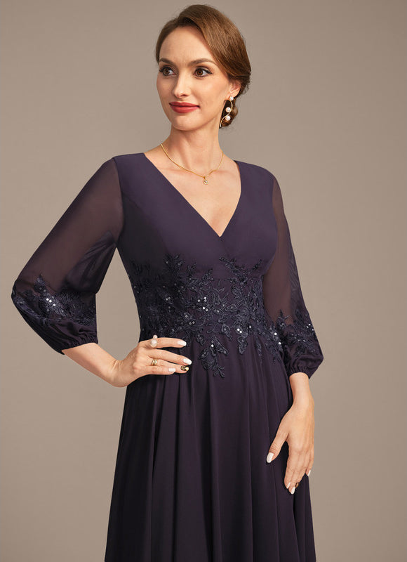 Robe Trapèze Verte En Mousseline Et Dentelle - gallery 5