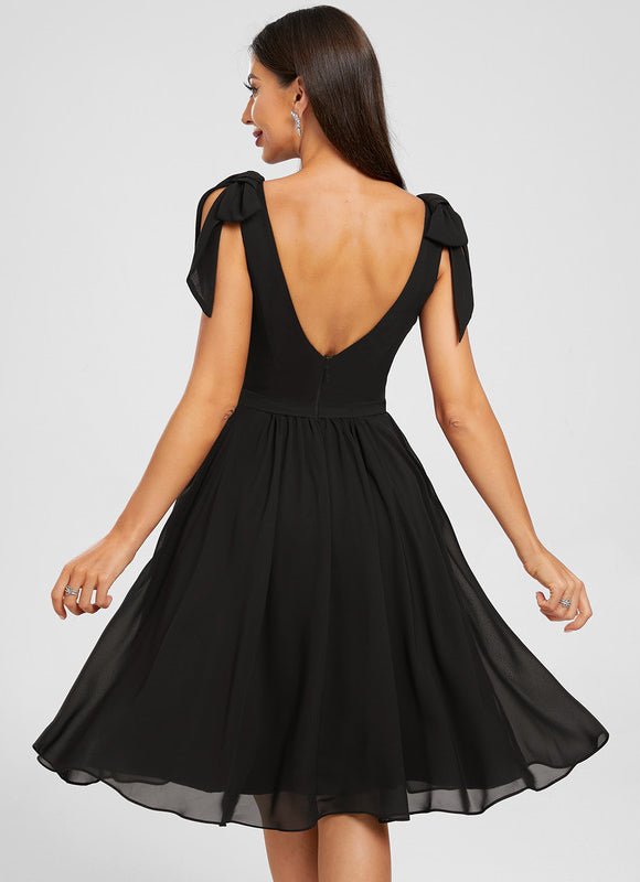 Robe Trapèze Chiffon Noire - gallery 2
