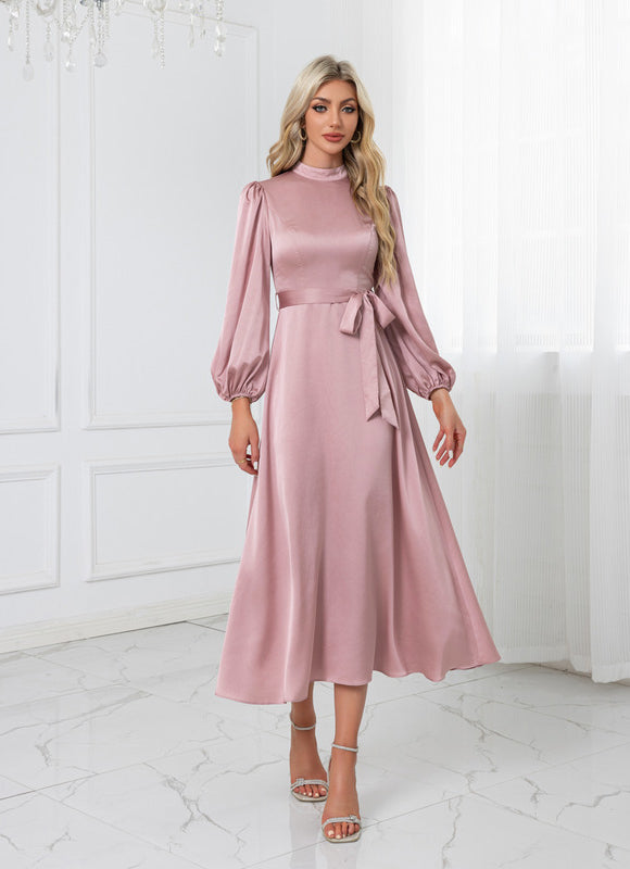 Robe Trapèze Rose Satinée - gallery 1