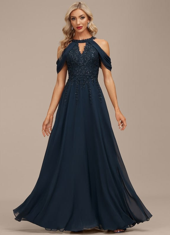 Robe Trapèze Bleu Marine Soiréeà Paillettes
