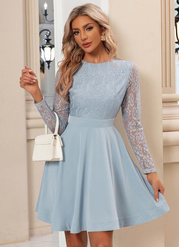 Robe Trapèze Ciel Dentelle Flottante - gallery 3