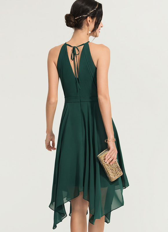 Robe Trapèze Bleue Navy Perlée Asymétrique - gallery 4