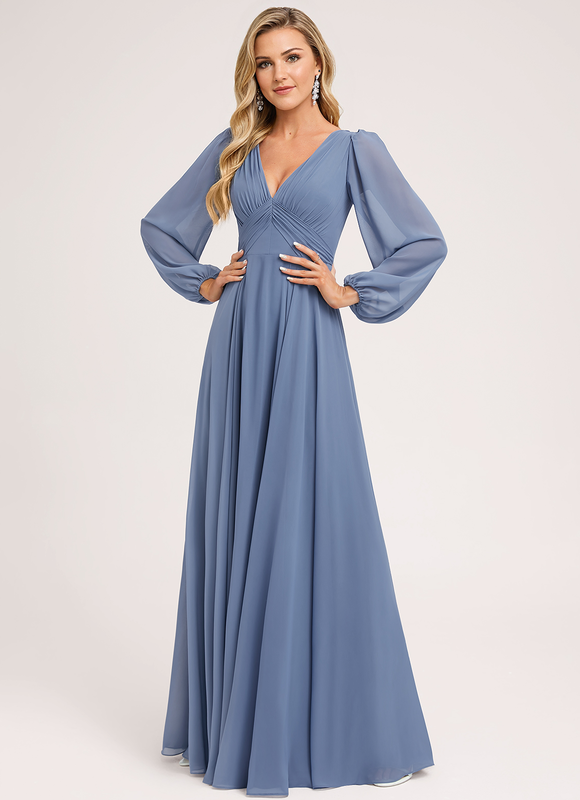 Robe Trapèze Longue Beige Élégante - gallery 1