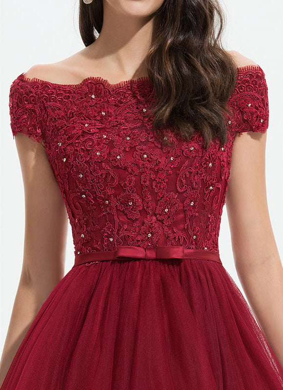 Robe Trapèze Rouge Tulle Ondulant - gallery 4