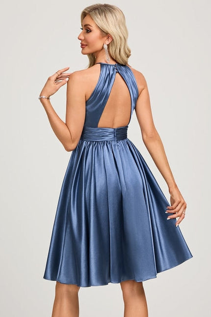 Robe Trapèze Satin Bleu Royal - gallery 5