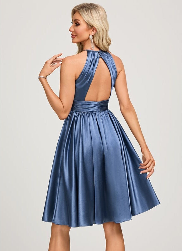 Robe Trapèze Satin Bleu Royal - gallery 5