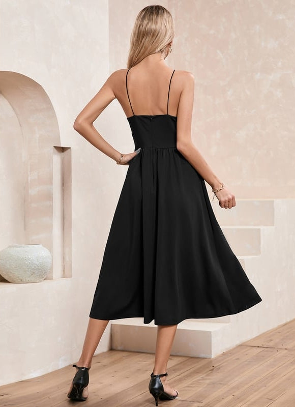 Robe Trapèze Élégance Sombre Midi - gallery 7