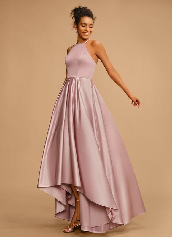 Robe Trapèze Satin Rosé Élancé - gallery 3