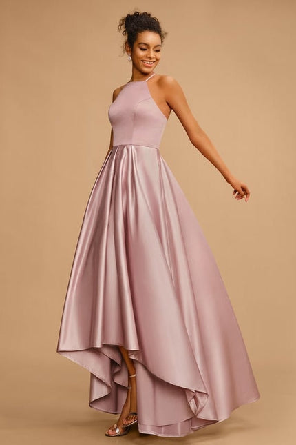 Robe Trapèze Satin Rosé Élancé - gallery 3