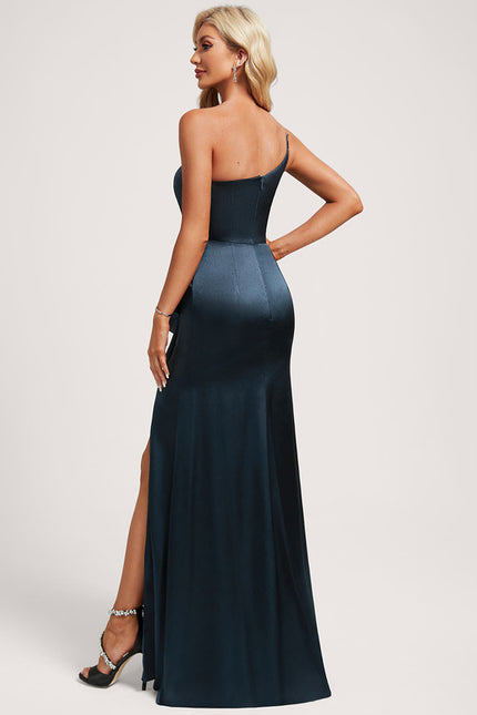Robe Trapèze Bleu Satiné Élégant - gallery 4