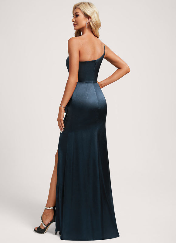Robe Trapèze Bleu Satiné Élégant - gallery 4