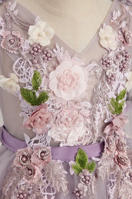 Robe Trapèze Violette Pastel Avec Tulles Et Perles - gallery 9