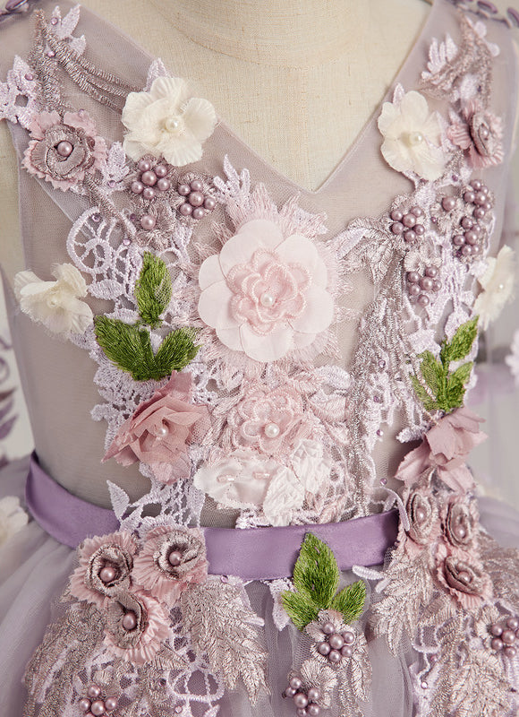 Robe Trapèze Violette Pastel Avec Tulles Et Perles - gallery 9