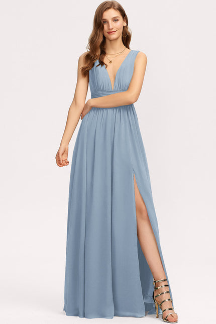 Robe Trapèze Bleu Élégant Longue