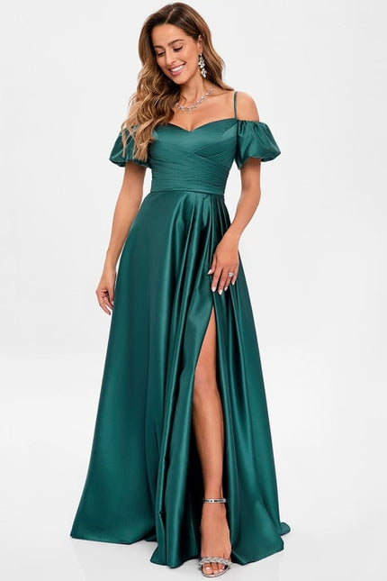 Robe Trapèze Satin Bleu Éclatant - gallery 3