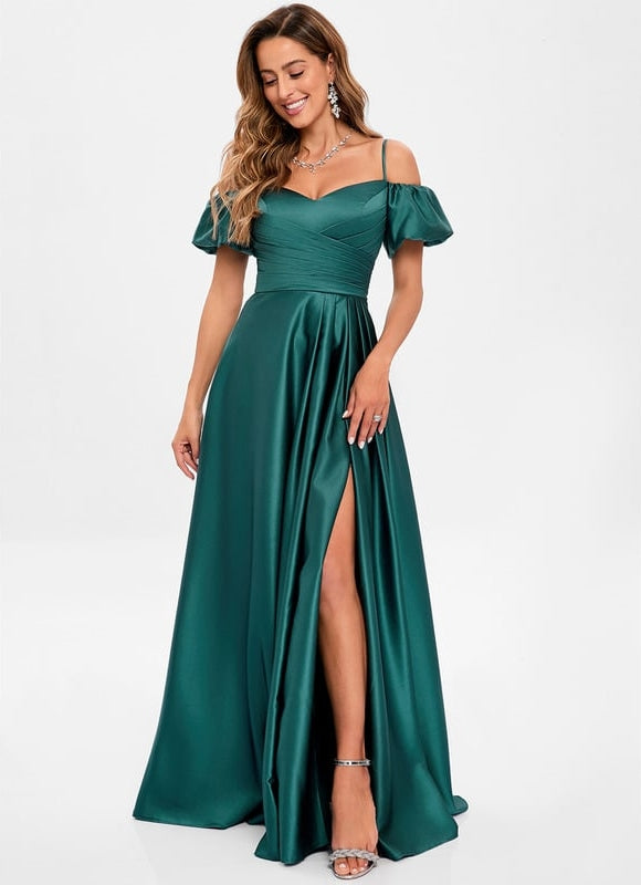 Robe Trapèze Satin Bleu Éclatant - gallery 3