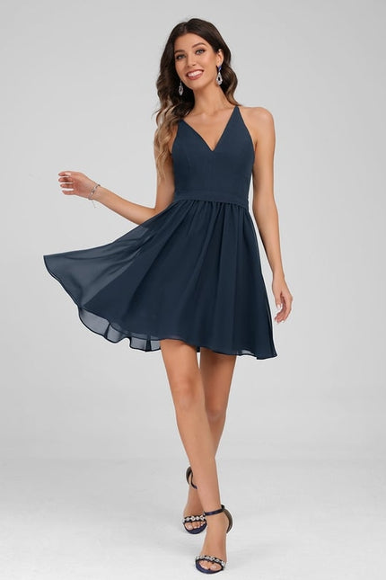Robe Trapèze Bleue Marine Dentelle Mousseline - gallery 6