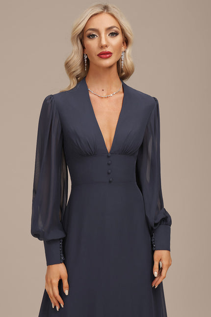 Robe Trapèze Bleue Marine Asymétrique Mousseline - gallery 7