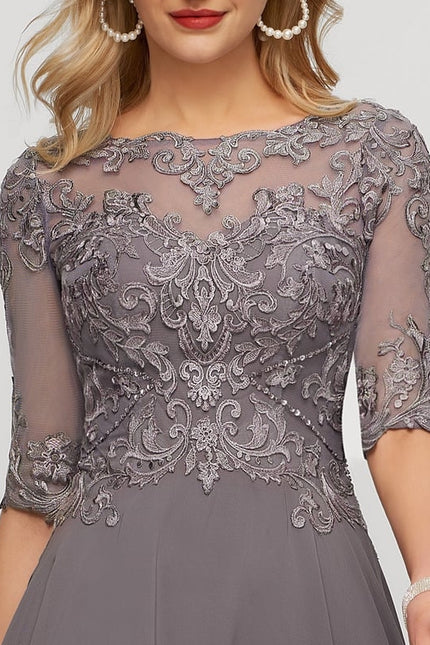 Robe Trapèze Gris Satin Dentelle. - gallery 4
