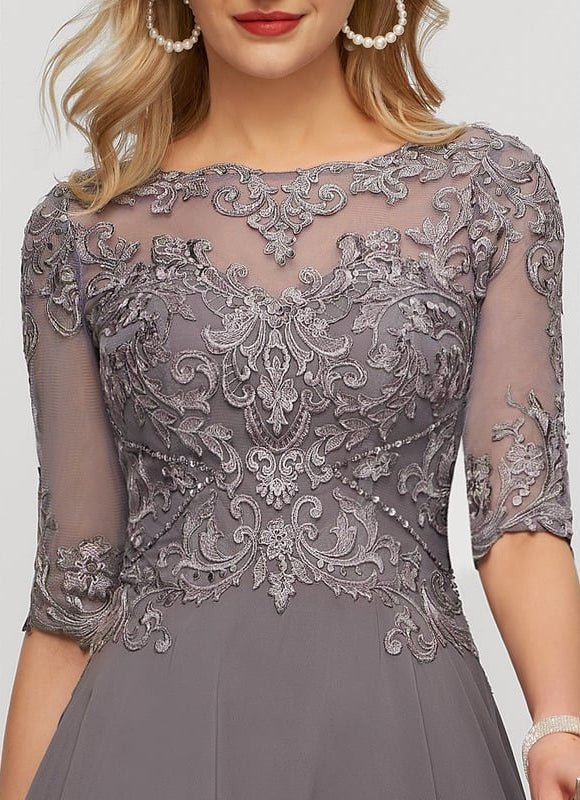 Robe Trapèze Gris Satin Dentelle. - gallery 4