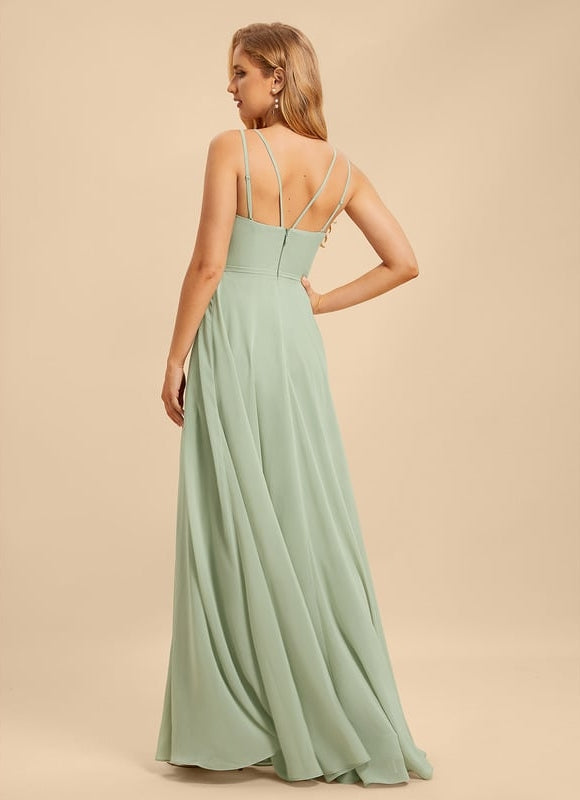 Robe Trapèze Bleue Soirée Longue Slit - gallery 1