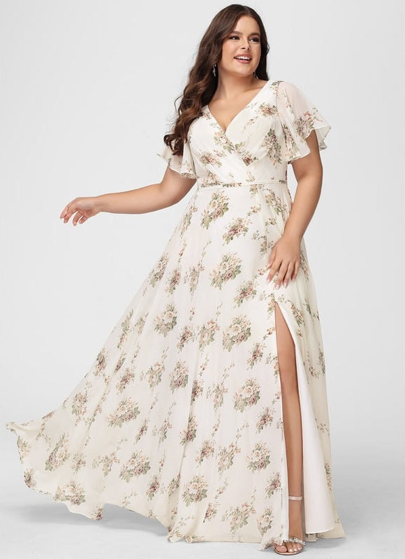 Robe Trapèze Longue Beige Élégante - gallery 6