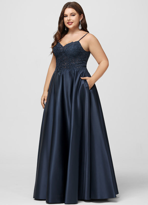 Robe Trapèze Bleu Marine Satin Dentelle Strass - gallery 8