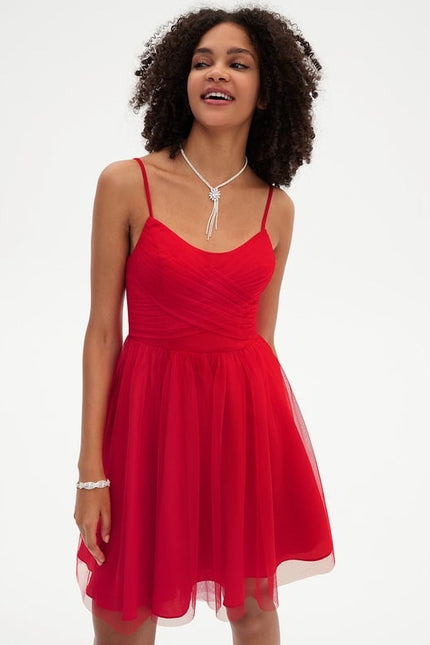 Robe Trapèze Rouge Tulle Aérien - gallery 5