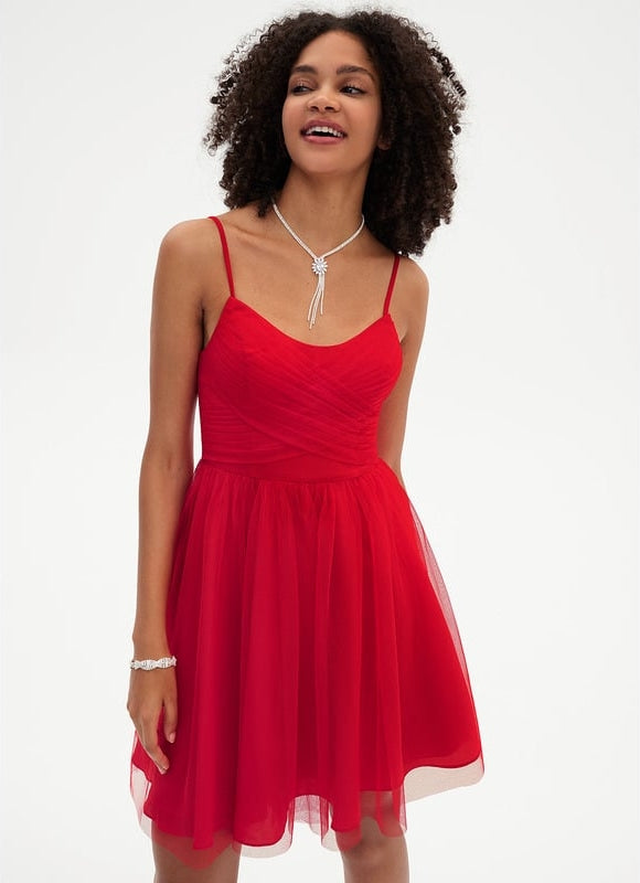 Robe Trapèze Rouge Tulle Aérien - gallery 5