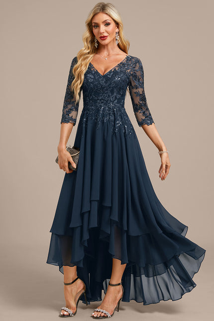 Robe Trapèze Asymétrique Dentelle - gallery 2