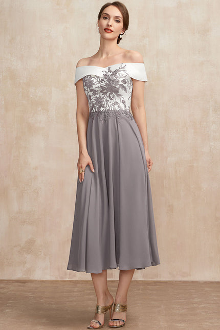 Robe Trapèze Satin Éclat Grisé - gallery 5