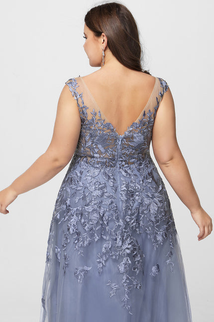 Robe Trapèze Bleu Pastel Soirée Longue En Tulle And Dentelle - gallery 9