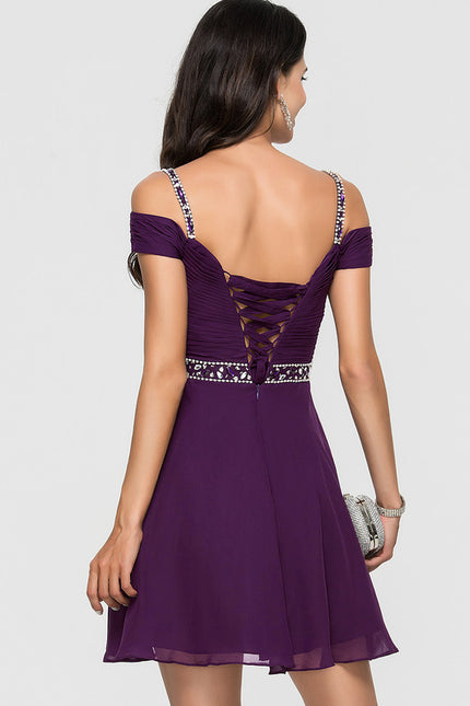 Robe Trapèze Violet Mousseline À Paillettes - gallery 1